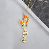 Birth Flower Name Enamel Necklace