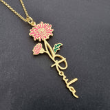 Birth Flower Name Enamel Necklace