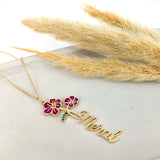 Birth Flower Name Enamel Necklace