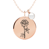 Birth Flower Round Pendant Necklace