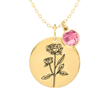Birth Flower Round Pendant Necklace