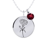 Birth Flower Round Pendant Necklace
