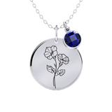 Birth Flower Round Pendant Necklace