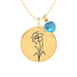 Birth Flower Round Pendant Necklace