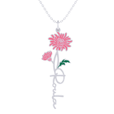 Birth Flower Name Enamel Necklace