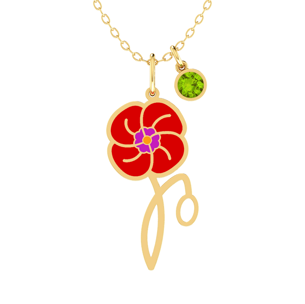 Birth Flower Enamel Gold 18K Necklace