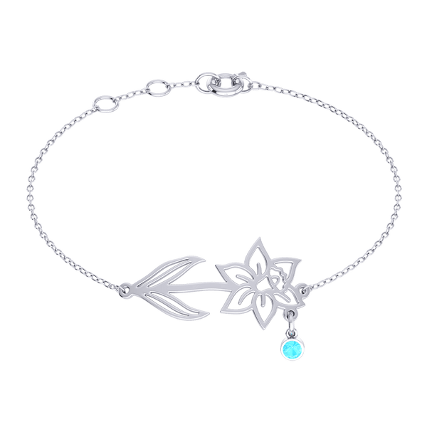 Birth Flower Birthstone Silver Bracelet
