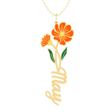 Birth Flower Name Enamel Necklace