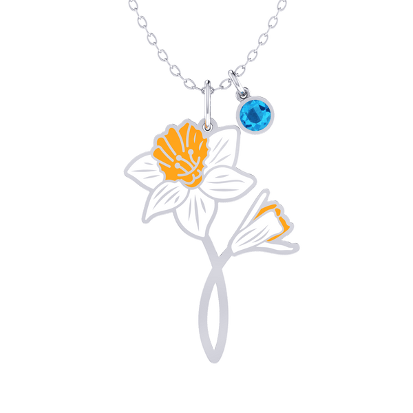 Birth Flower Enamel Silver Necklace
