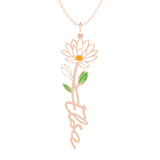 Birth Flower Name Enamel Necklace