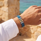Aqua Blue Plates Leather Bracelet