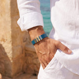 Aqua Blue Plates Leather Bracelet