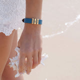 Aqua Blue Plates Leather Bracelet