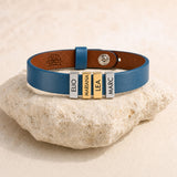 Aqua Blue Leather Plates Bracelet