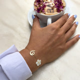 Arabic Initial Pearl Flower Bracelet