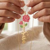 Birth Flower Name Enamel Necklace