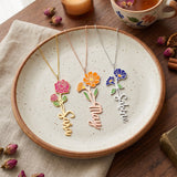 Birth Flower Name Enamel Necklace