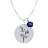 Birth Flower Round Pendant Necklace