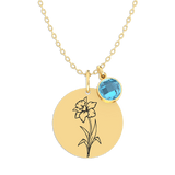 Birth Flower Round Pendant Necklace