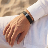 Black Plates Leather Bracelet