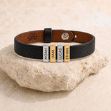 Black Plates Leather Bracelet