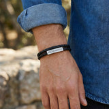 Cubic Bar Leather Bracelet