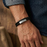 Cubic Bar Leather Bracelet