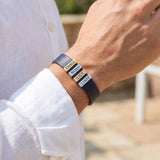 Dark Blue Leather Plates Bracelet
