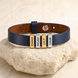 Dark Blue Leather Plates Bracelet