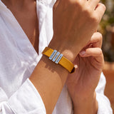 Mustard Yellow Plates Leather Bracelet
