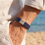 Navy Blue Leather Plates Bracelet