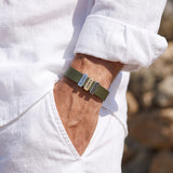Olive Green Plates Leather Bracelet