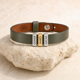 Olive Green Plates Leather Bracelet