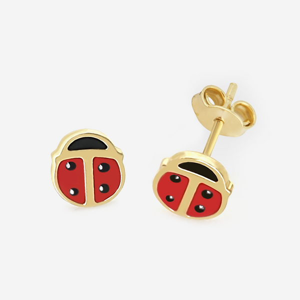 18K Gold Ladybug Baby Stud Earrings Earrings Gold 18K - Pegor Jewelry