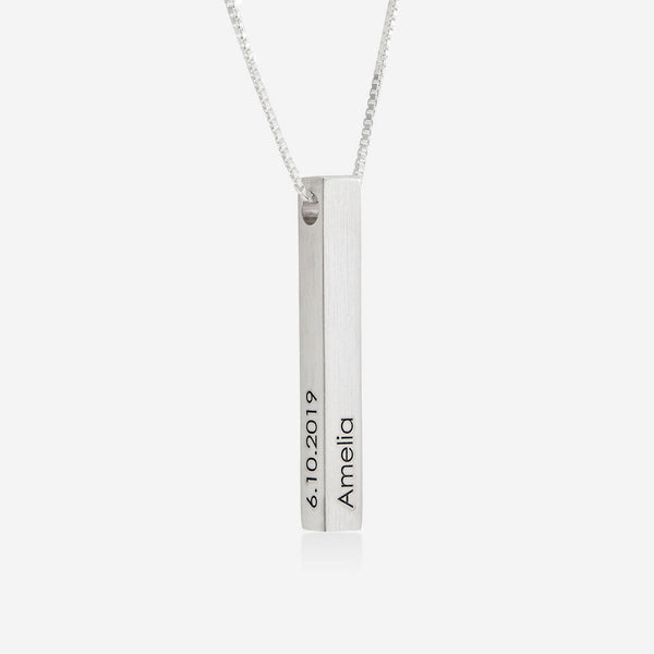 Rectangular Silver Bar Necklace Silver / Matt / For Men - Pegor Jewelry