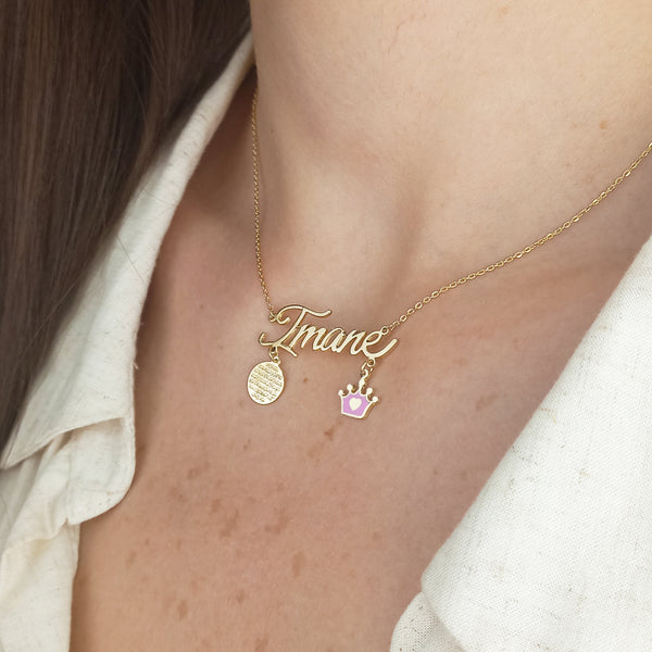 18K Gold Name and Charms Necklace