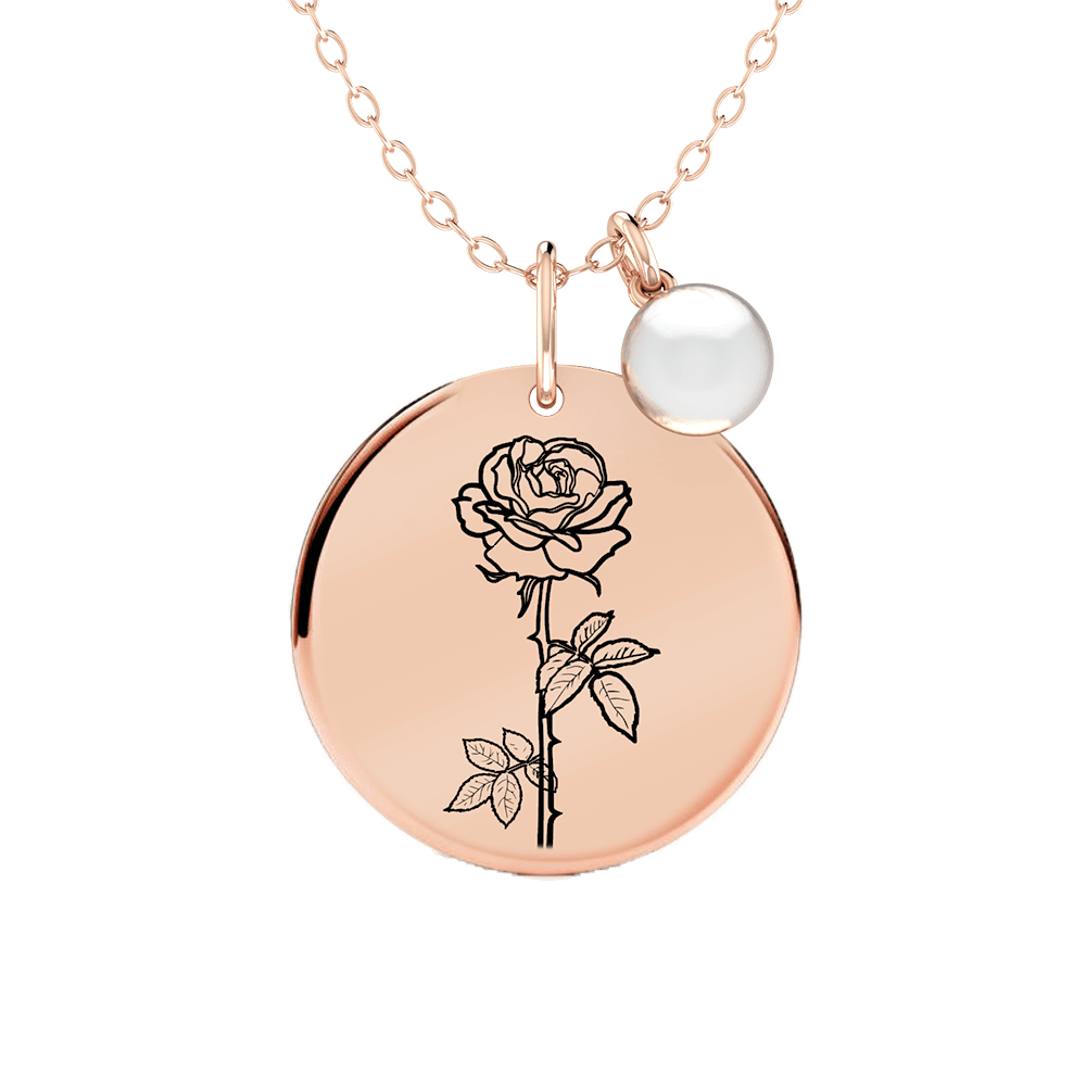 Birth Flower Round Pendant Necklace