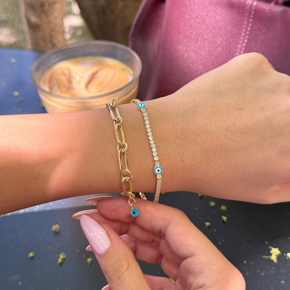 Paper Clip Evil Eye Bracelet