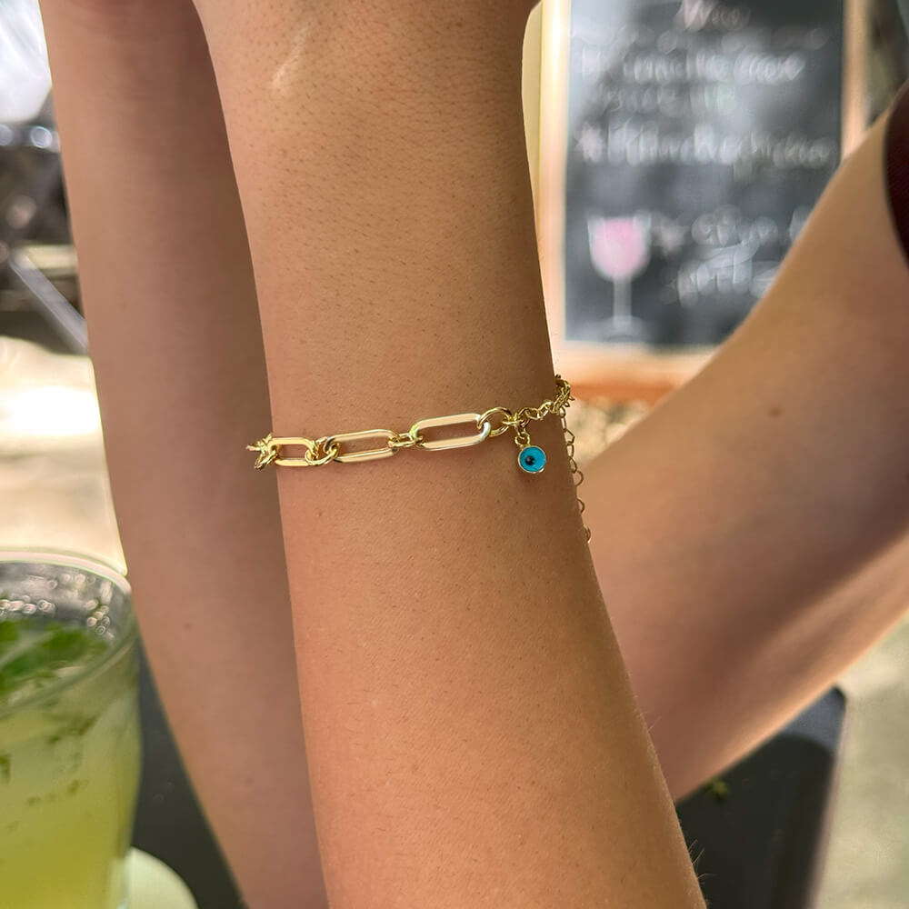 Paper Clip Evil Eye Bracelet