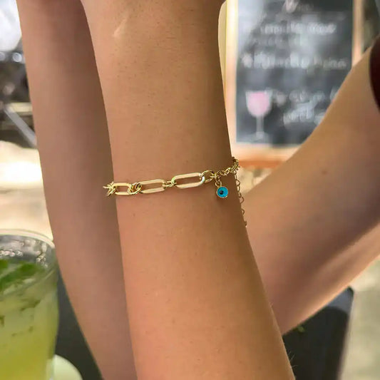 Paper Clip Evil Eye Bracelet