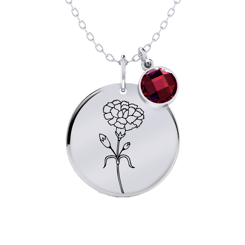 Birth Flower Round Pendant Necklace