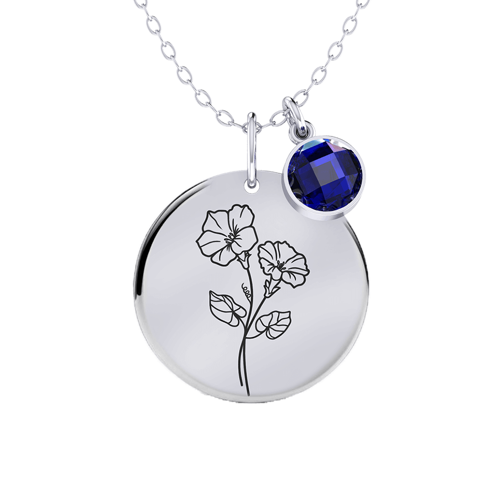 Birth Flower Round Pendant Necklace