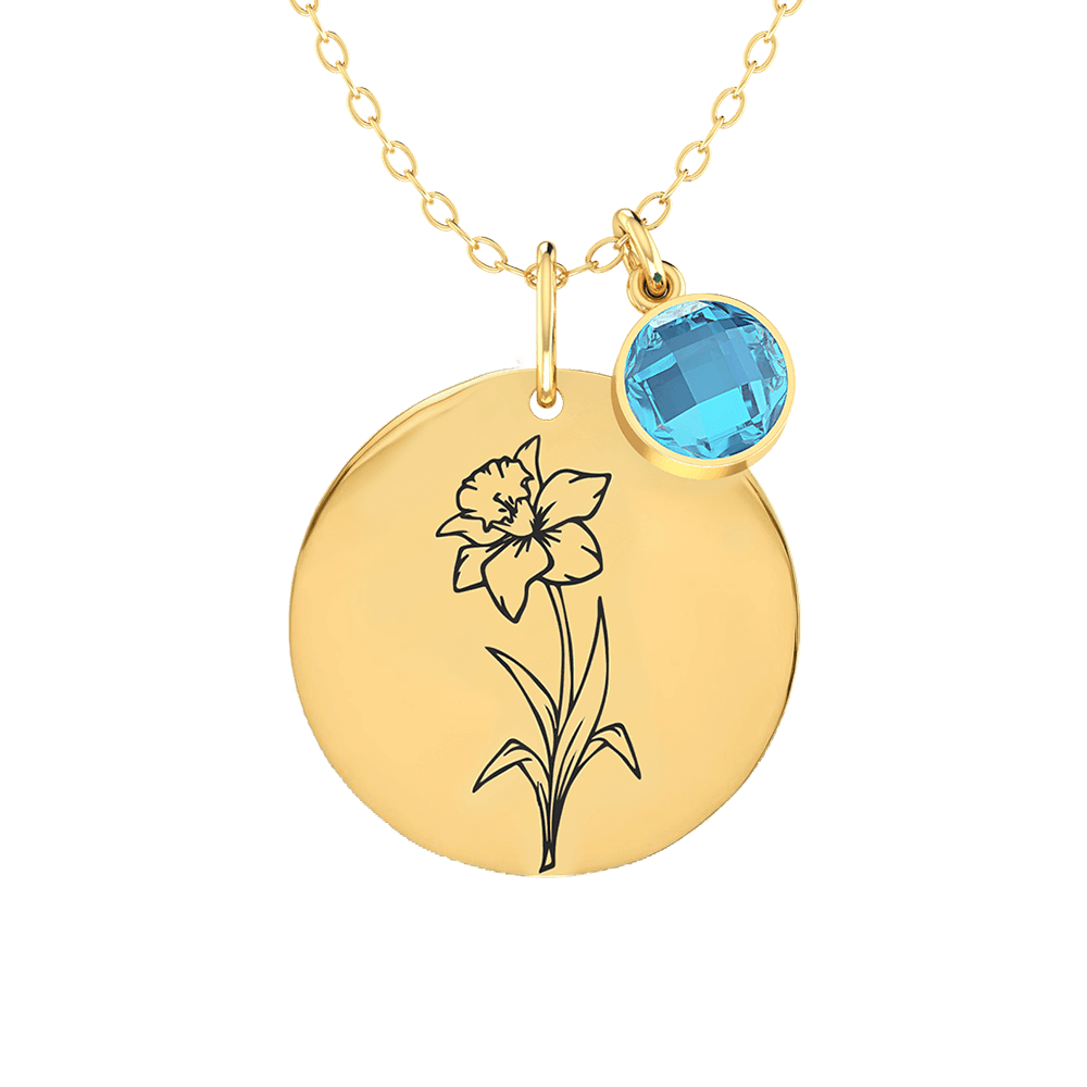 Birth Flower Round Pendant Necklace