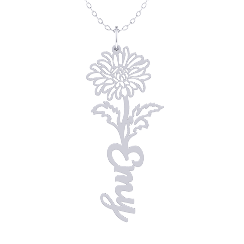 Birth Flower Name Gold 18K Necklace