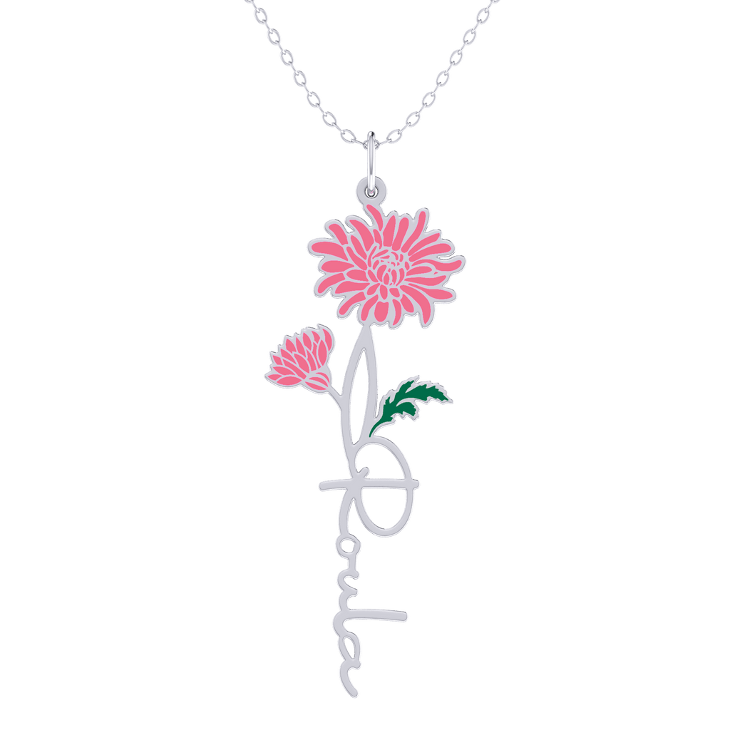 Birth Flower Name Enamel Necklace