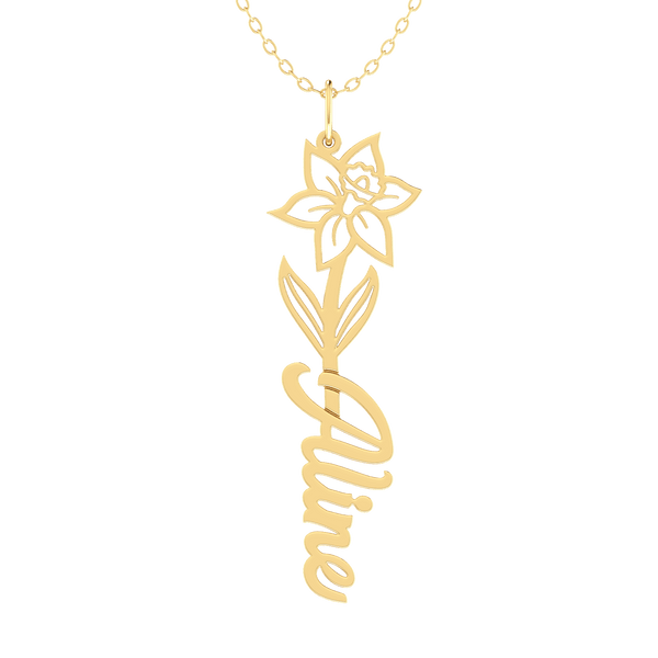 Birth Flower Name Gold 18K Necklace