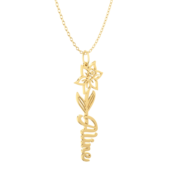 Birth Flower Name Gold 18K Necklace