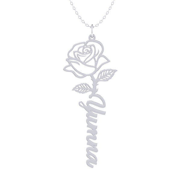 Birth Flower Name Silver Necklace