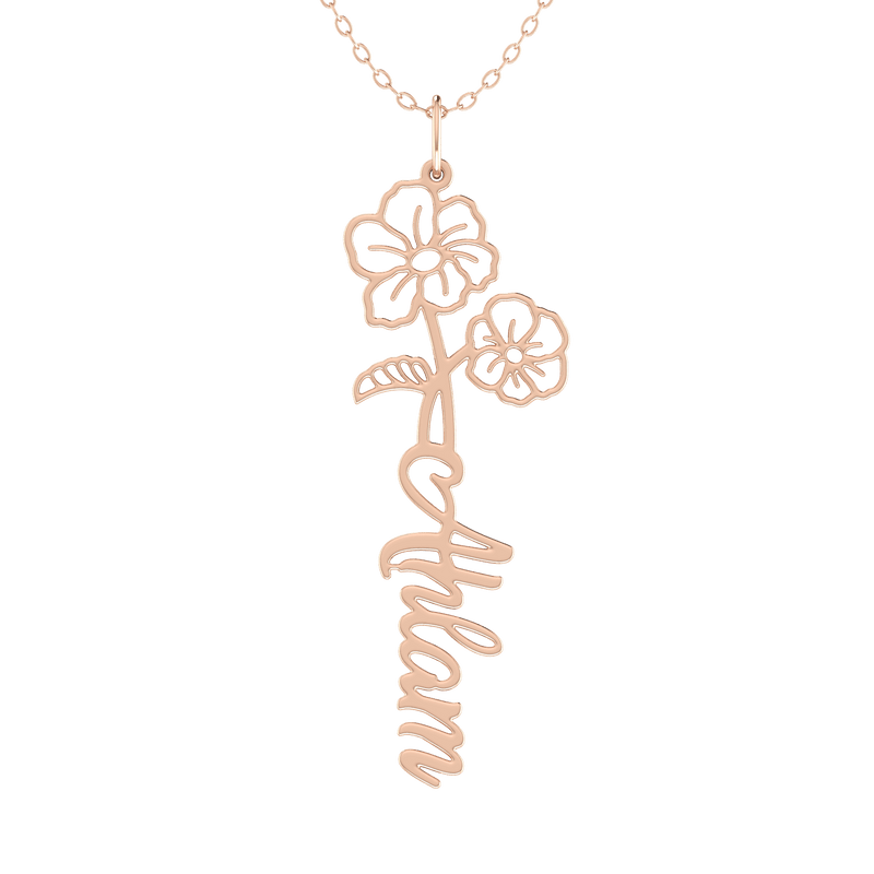 Birth Flower Name Gold 18K Necklace