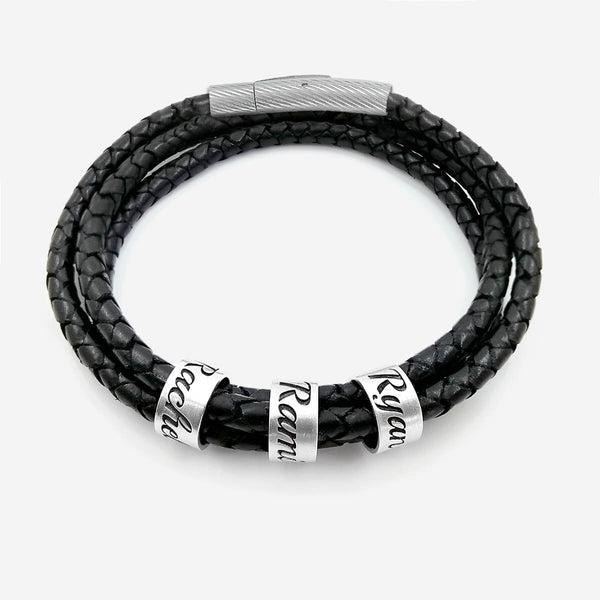 Custom Names Triple Lane Braided Leather Bracelet